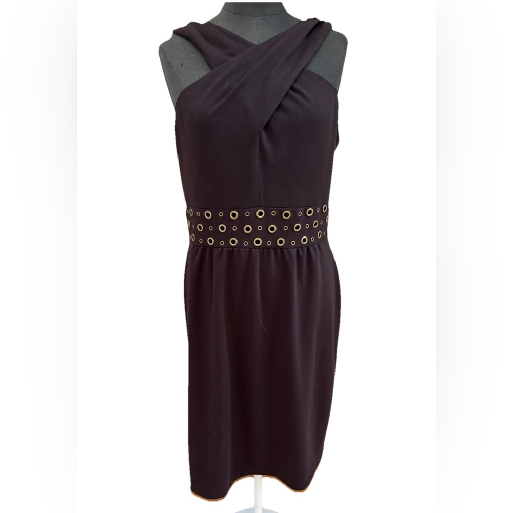 🆕David Meister/Neiman Marcus Y2K Cross Front Grommet waist Black Dress NWT SZ 12